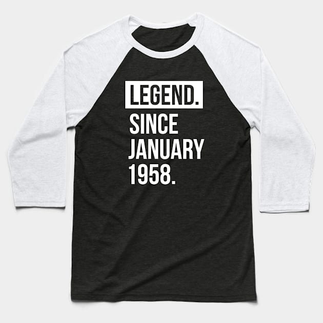 1958 January 61 years old birthday Baseball T-Shirt by hoopoe